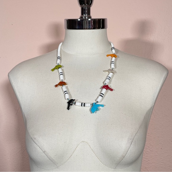 Vintage Heavy Real Stone Rainbow Summer Beach Surfer Vacation Dolphin Necklace - Picture 9 of 10